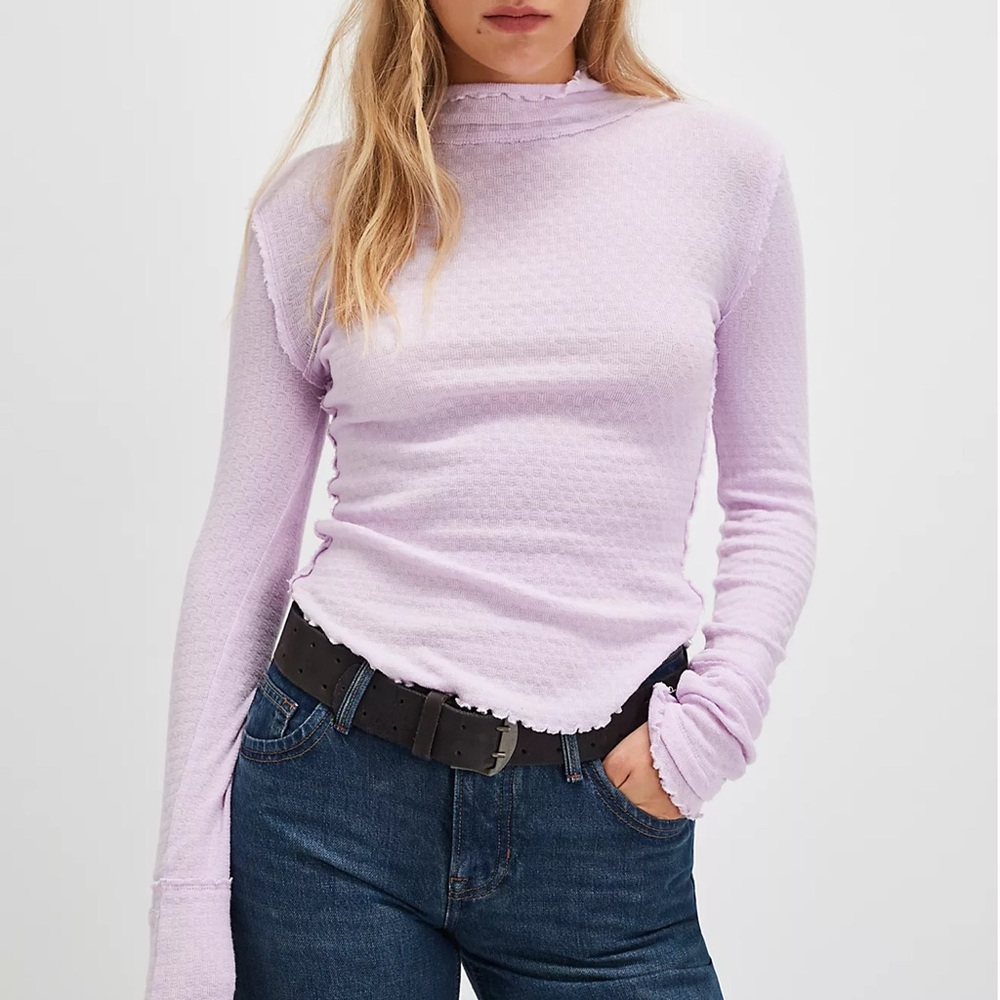 We The Free Sara Pointelle Turtleneck - Orchid Hush, Medium